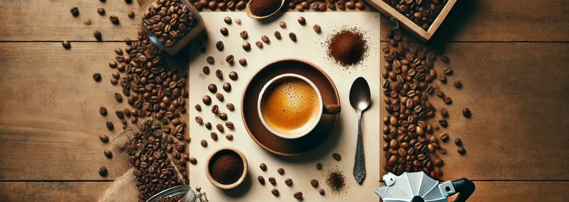 DALL_E_2024-07-30_14.30.34_-_Create_a_rectangular_cover_image_featuring_a_top_view_of_coffee_beans_scattered_and_ground_coffee_on_a_wooden_table._Include_a_jar_filled_with_fresh_c